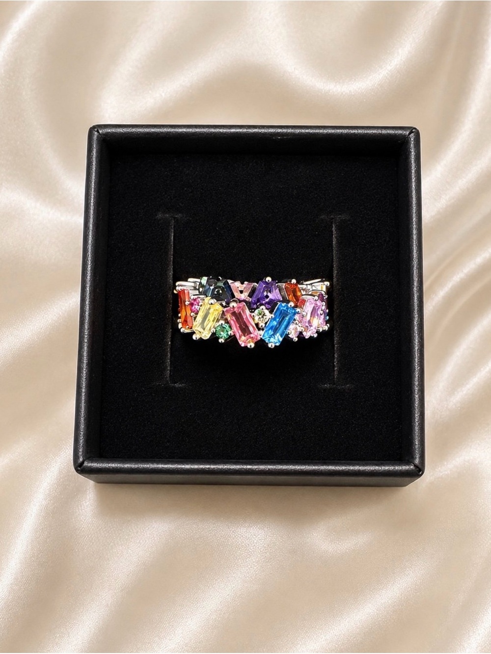 Rainbow Moissanite Full Eternity Band Statement Ring - Women Jewelry Size 7